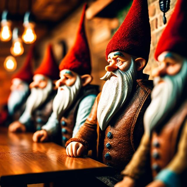 Prompt: Bunch of bearded gnomes in a restaurant 