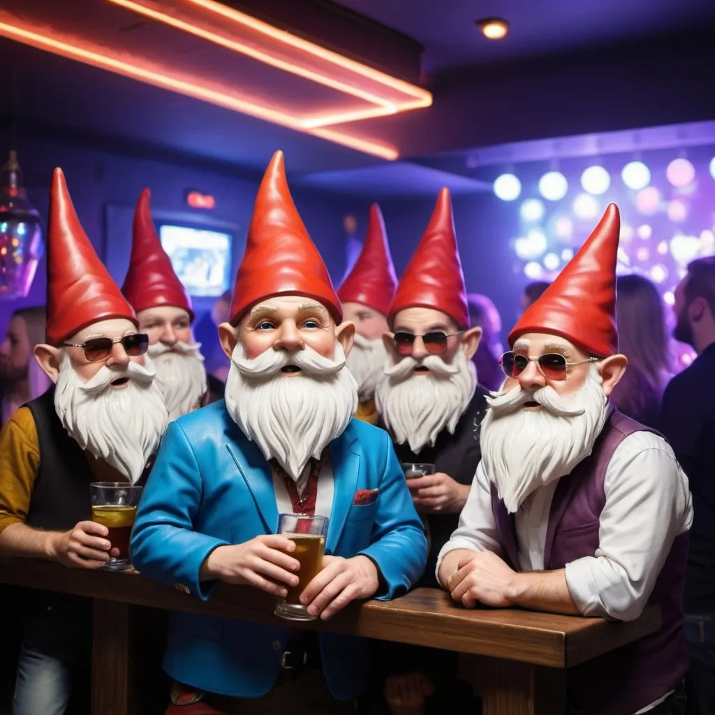 Prompt: Bearded gnomes in a nightclub 