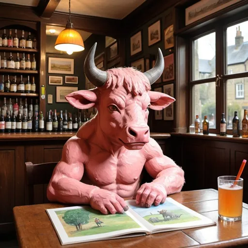 Prompt: Minotaur in the pub