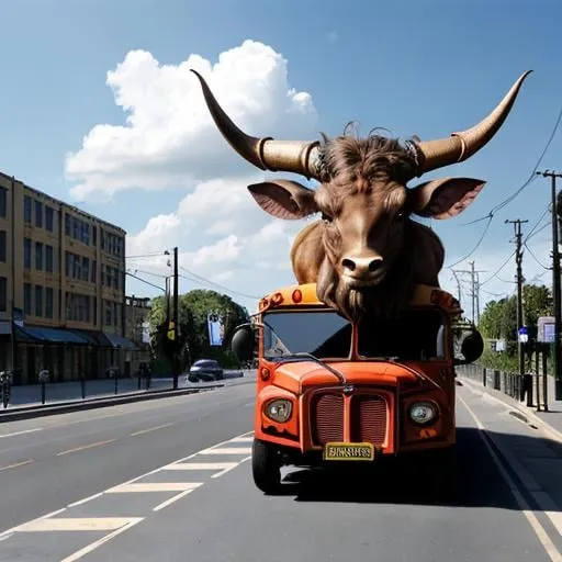 Prompt: Minotaur driving a bus