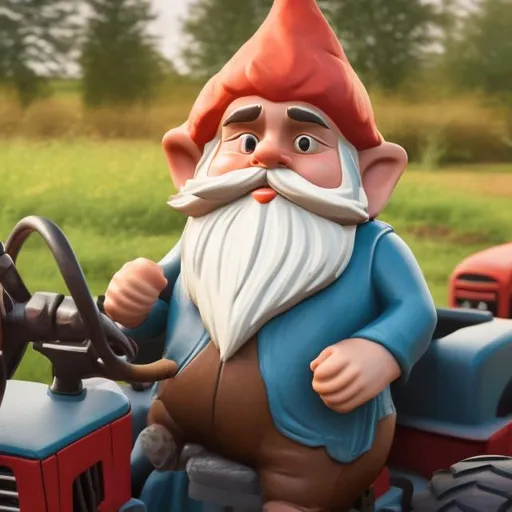 Prompt: Bearded gnome driving a tractor