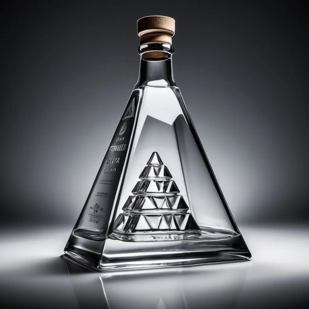 Prompt: bottiglia di vodka a forma di piramide