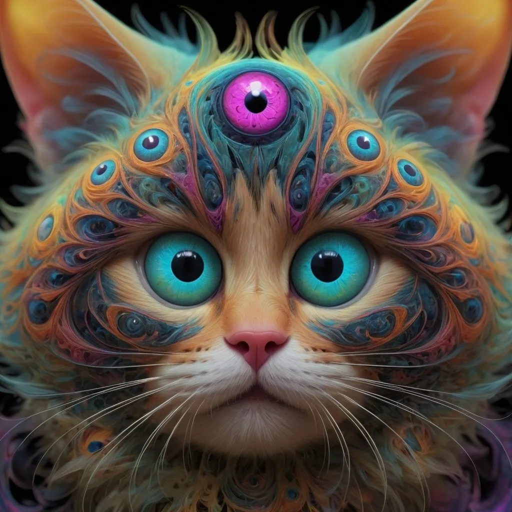 Prompt: cat eyeball fractal, random  elements,psychedelic,fluorescent