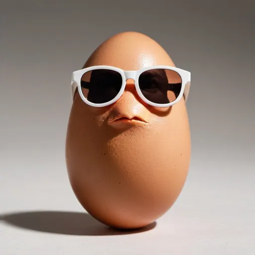 Prompt: a egg wearing sunglasses that does not have any facial features