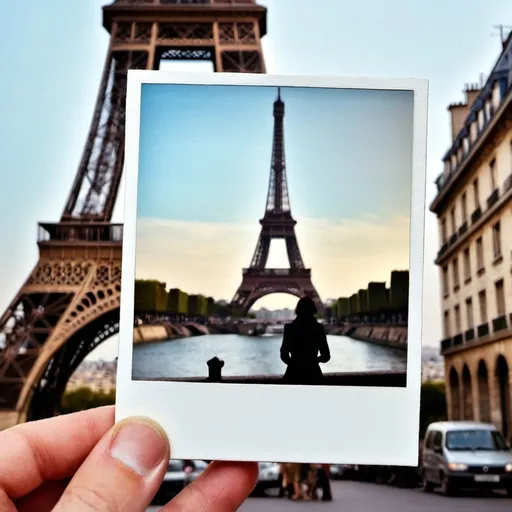 Prompt: a person taking a polaroid in paris