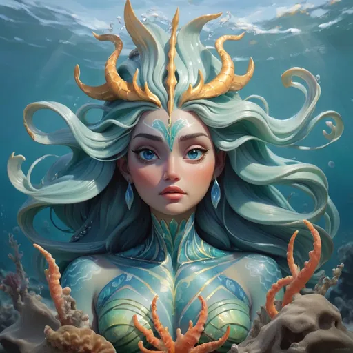 Prompt: A painting of a sea goddess