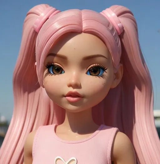 Prompt: 3D, plastic graphics, precise, high quality, Bratz style 3D character, cute, high school times, pastel colors, light pink, detailed, vibrant, youthful, fashion-forward, whimsical, modern, high-res, high fidelity, pastel tones, bright lighting. 