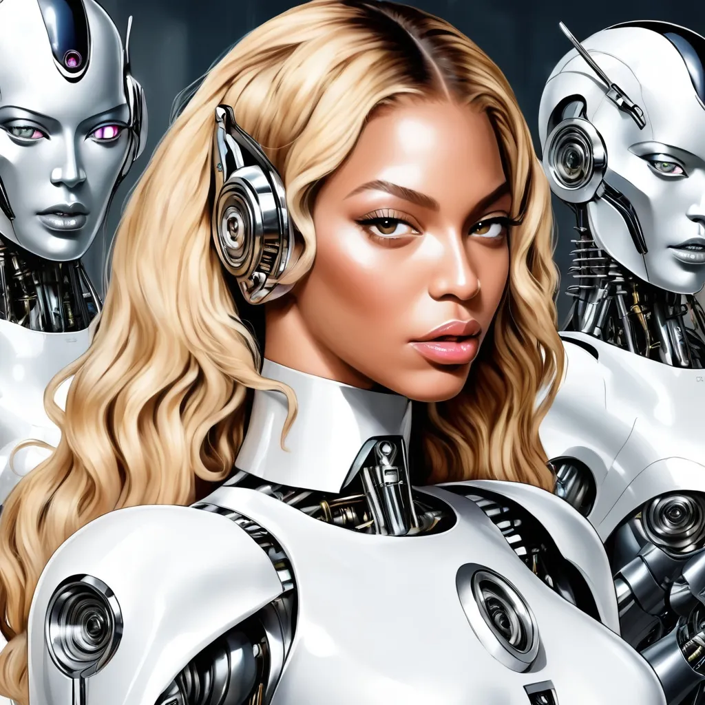 Prompt: Beyoncé, HQ, blonde, robot, neo futurism, metal, art, clone