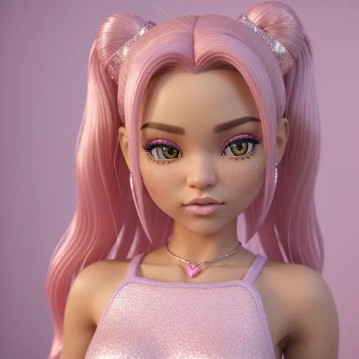 Prompt: 3D, precise, high quality, Bratz style 3D character, cute, high school times, pastel colors, light pink, detailed, vibrant, youthful, fashion-forward, whimsical, modern, high-res, high fidelity, pastel tones, bright lighting, aesthetic, chill, trendy, popular, glamour, glitter, younge, preppy, 