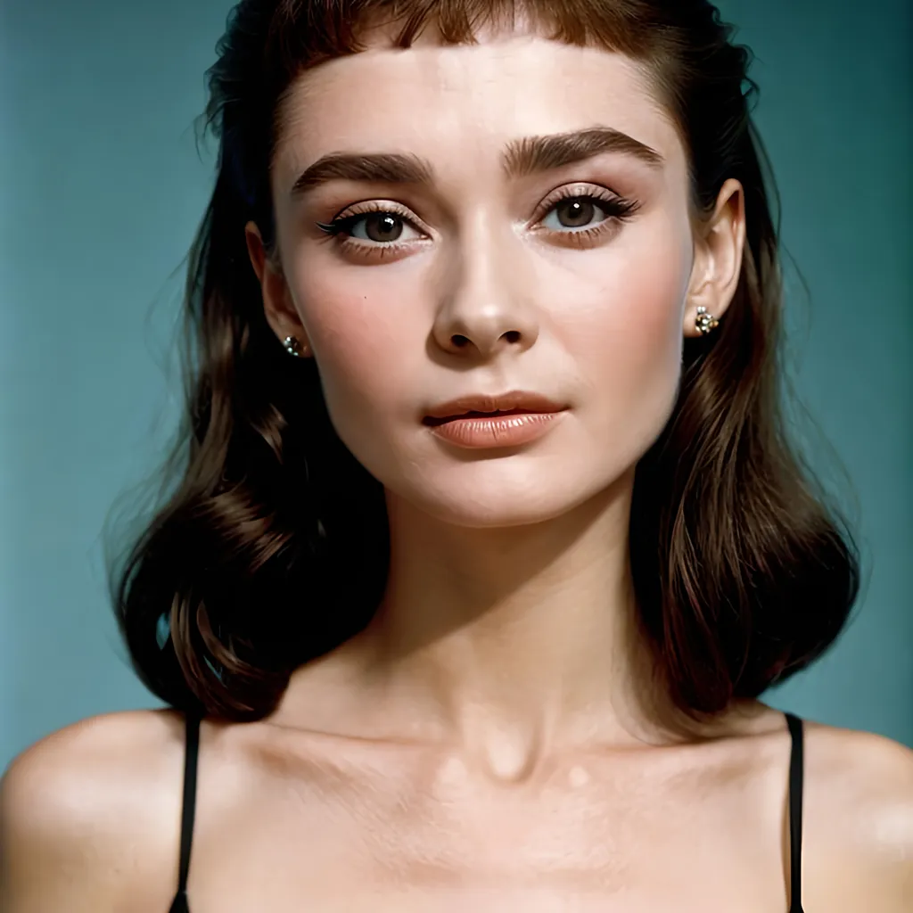 Prompt: 25years old Audrey Hepburn, long hair, 90s vouge magazine photography style, septum