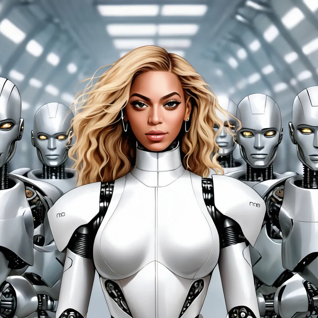 Prompt: Beyoncé, HQ, blonde, robot, neo futurism, metal, art, clone