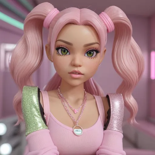 Prompt: 3D, precise, high quality, Bratz style 3D character, cute, high school times, pastel colors, light pink, detailed, vibrant, youthful, fashion-forward, whimsical, modern, high-res, high fidelity, pastel tones, bright lighting, aesthetic, chill, trendy, popular, glamour, glitter, younge, preppy, 