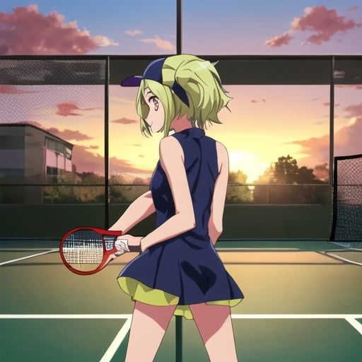 Prompt: girl playing pickleball short dress