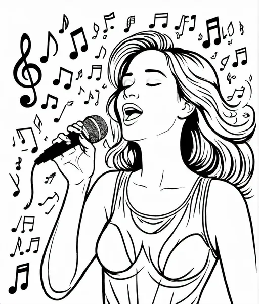 Prompt: A woman singing with music notes in the air.