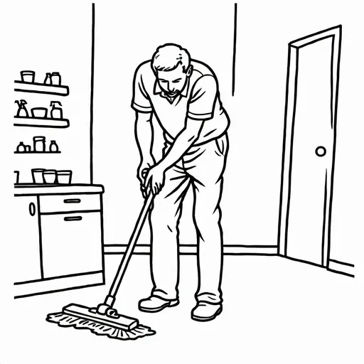 Prompt: A man cleaning the floor.