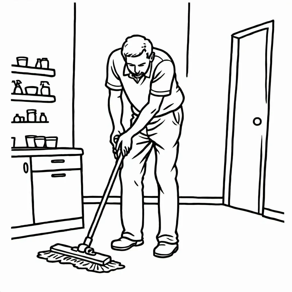 Prompt: A man cleaning the floor.