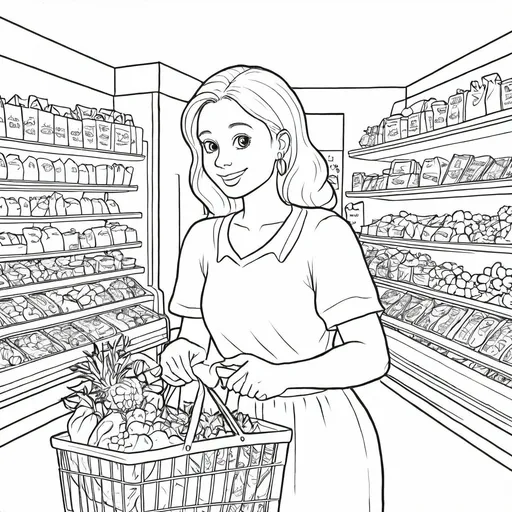 Prompt: A woman buying groceries.