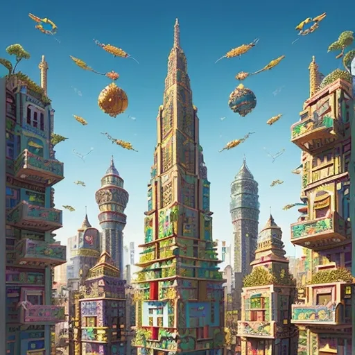 Prompt: A (towering 1 trillion-story building), intricately constructed with (playful cats), showcasing diverse colors and patterns, whimsical poses, and expressions, situated within a vibrant cityscape, with a clear sky above, playful ambiance, surreal design, ultra-detailed, high quality, emphasizing the imaginative theme of unity and creativity in a feline world.