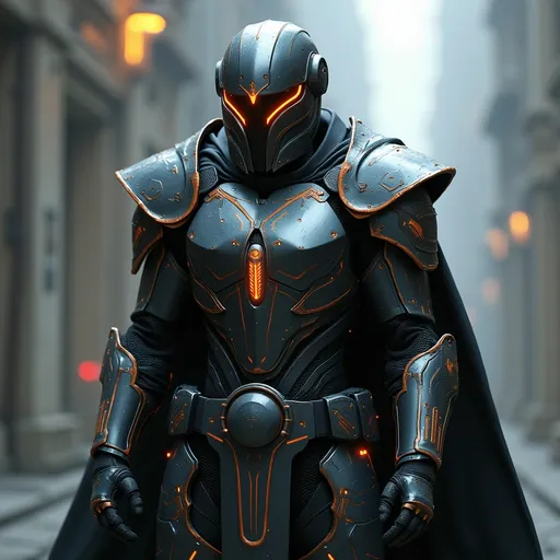 Prompt: Sci-fi Tron Knight with shoulder cape 