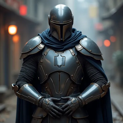 Prompt: Sci-fi Tron Knight with shoulder cape 