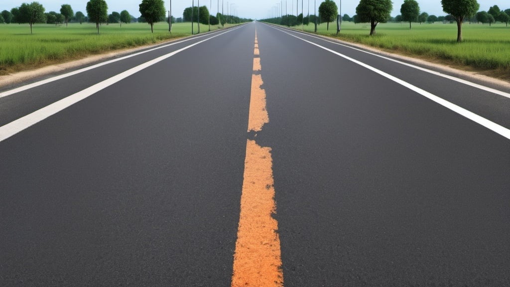 Prompt: create a clean road with vertical long crack in between, with transparent background, and view is abit above