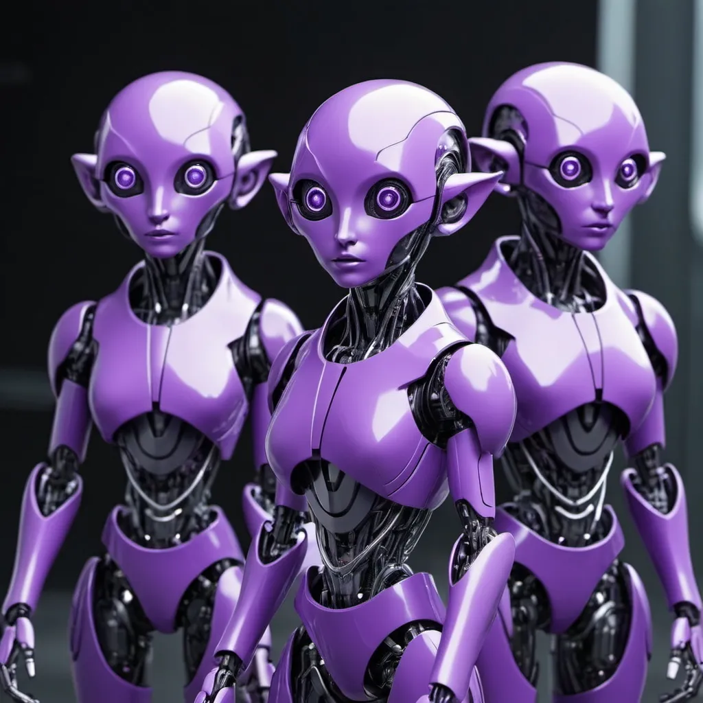 Prompt: Futuristic elf-like purple robots.  