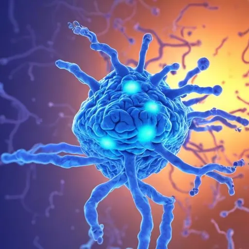 Prompt: Nanobots attack a cancerous growth inside someone's brain.