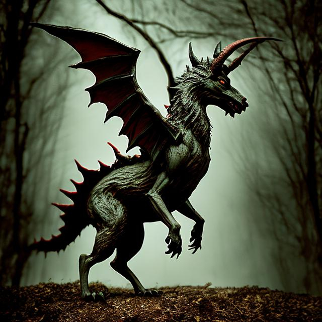 Prompt: a terrifying rendition of the jersey devil. photo quality 