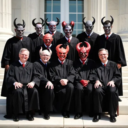 Prompt: The Demons on the Supreme Court pose for a photo.