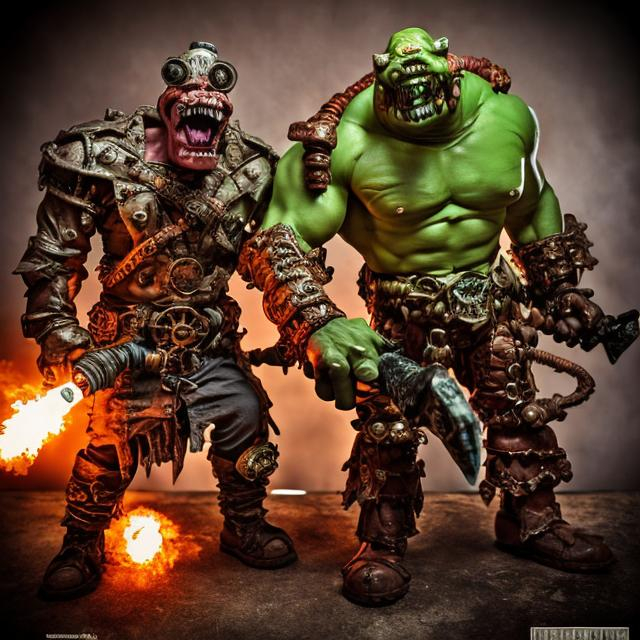 Prompt:  Trapjaw & Beastman are the essence of rage & hatred.  steampunk photo quality