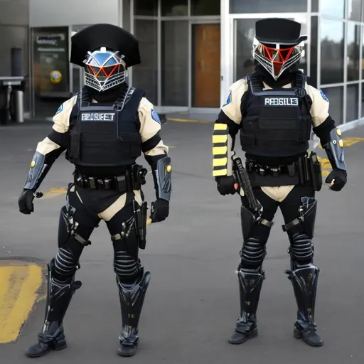 Prompt: bipedal humanoid insectoid police cockroaches in full uniforms.