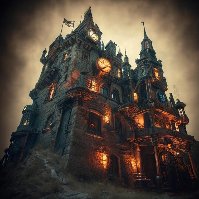 Prompt: Castle Grayskull steampunk photo quality.