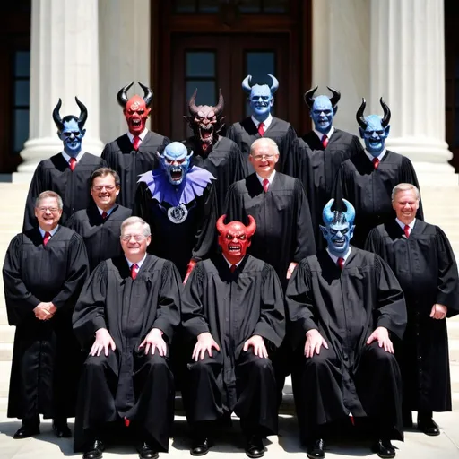 Prompt: The Demons on the Supreme Court pose for a photo.