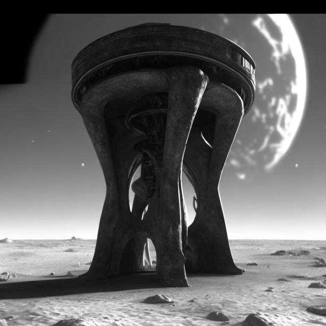 Prompt: The outside of a giant, ancient, abandoned alien base on the moon.