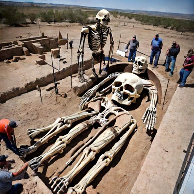 Prompt: A modern archeologist is uncovering the ancient burial site of a 30 foot tall giant humanoid skeleton. Photo quality