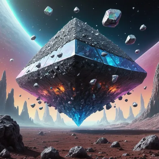 Prompt: A huge field of quartz crystal-asteroids in space fills the view screen of an alien ship. oil gouache, acrylic, high contrast, colorful polychromatic metallic & iridescent colors Epic cinematic brilliant stunning intricate meticulously detailed dramatic atmospheric maximalist digital matte painting , ultra detailed, ultra quality, CGSociety"