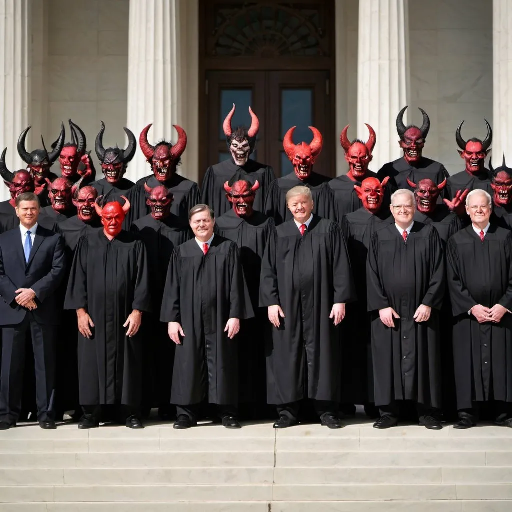 Prompt: The Demons on the Supreme Court pose for a photo.