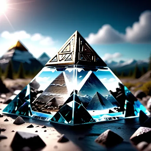 Prompt: A ancient pyramid made of quartz crystal that's 10xs the size of Ghizas located in Alaskan wilderness. Professional photography, bokeh, natural lighting, canon lens, shot on dslr 64 megapixels sharp focus detailed matte painting, deep color, fantastical, intricate detail, splash screen, complementary colors, fantasy concept art, 8k resolution trending on Artstation Unreal Engine 5