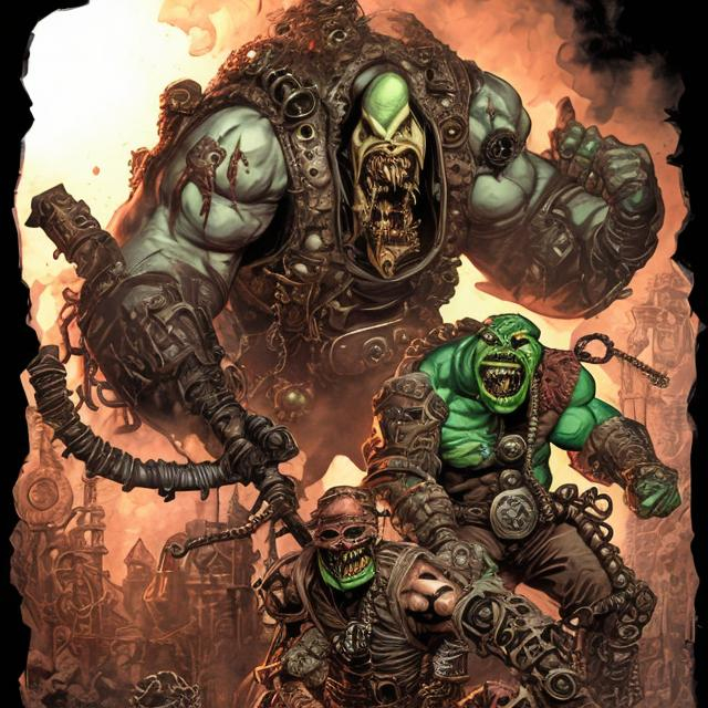 Prompt:  Trapjaw & Beastman are the essence of rage & hatred.  steampunk 