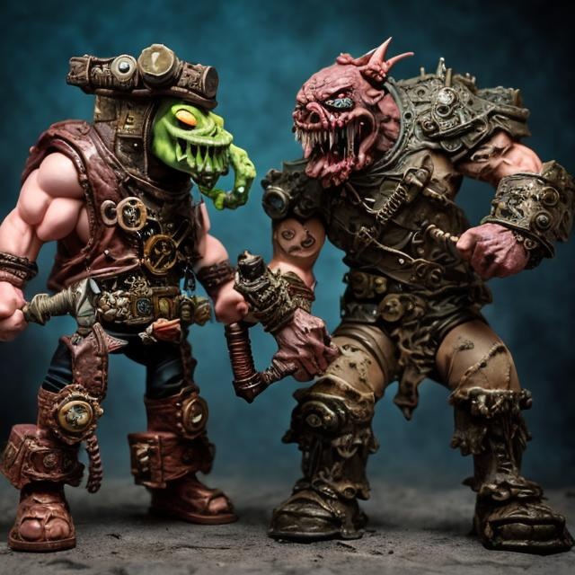 Prompt:  Trapjaw & Beastman are the essence of rage & hatred.  steampunk photo quality