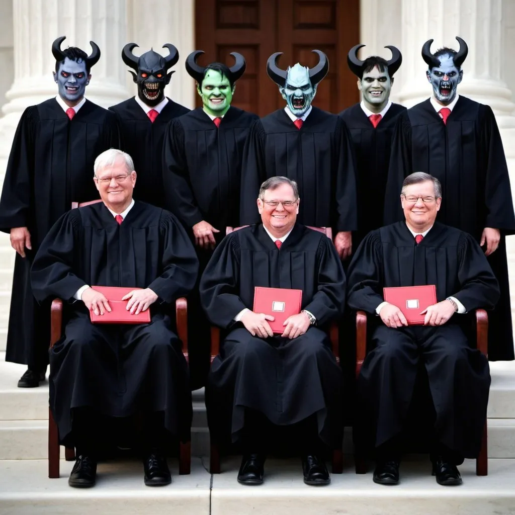 Prompt: The Demons on the Supreme Court pose for a photo.