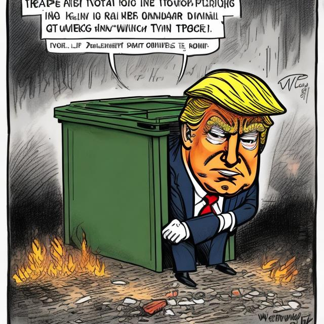 Prompt: Donald Trump as a dumpster-fire political cartoon by Walt Disney.