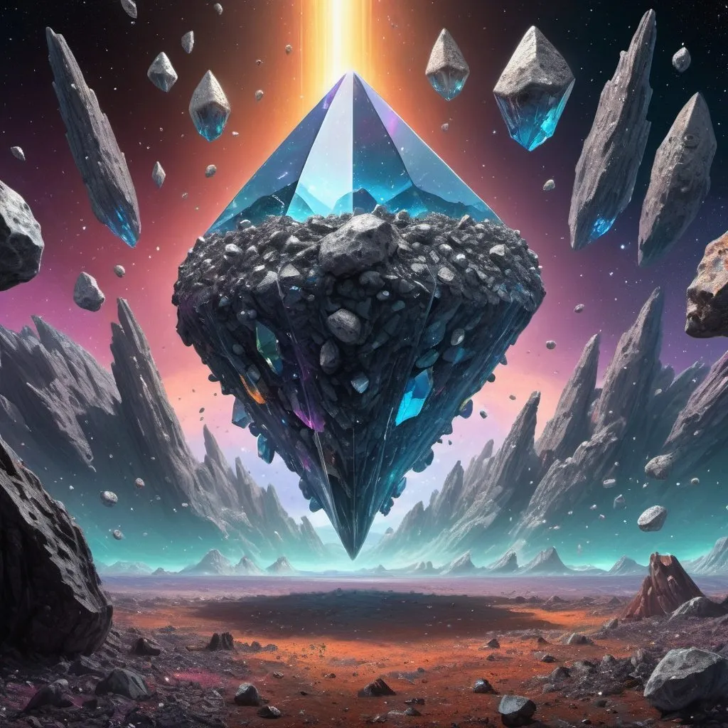 Prompt: A huge field of quartz crystal-asteroids in space fills the view screen of an alien ship. oil gouache, acrylic, high contrast, colorful polychromatic metallic & iridescent colors Epic cinematic brilliant stunning intricate meticulously detailed dramatic atmospheric maximalist digital matte painting , ultra detailed, ultra quality, CGSociety"