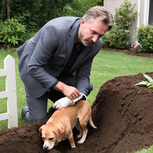 Prompt: man burying a live dog outube thumbnail
