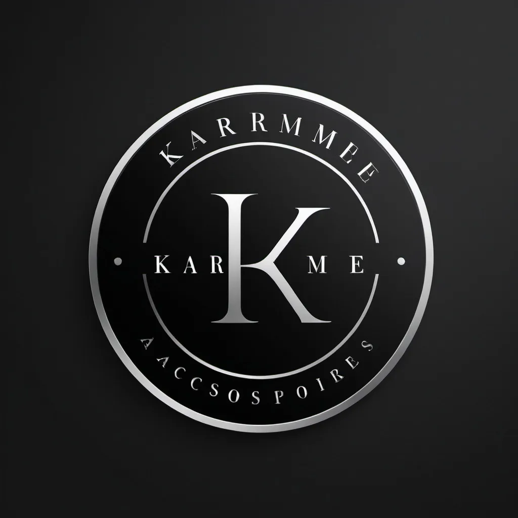 Prompt: Circular logo for Kaarrmmee accessories, minimalistic design, sophisticated and elegant, high-res, monochromatic, polished metal finish, minimalist, sleek typography, minimalistic, high quality, elegant design, refined, professional, clean lines, subtle shine, simple, minimalist, sophisticated, polished, refined, professional, high-res, monochromatic