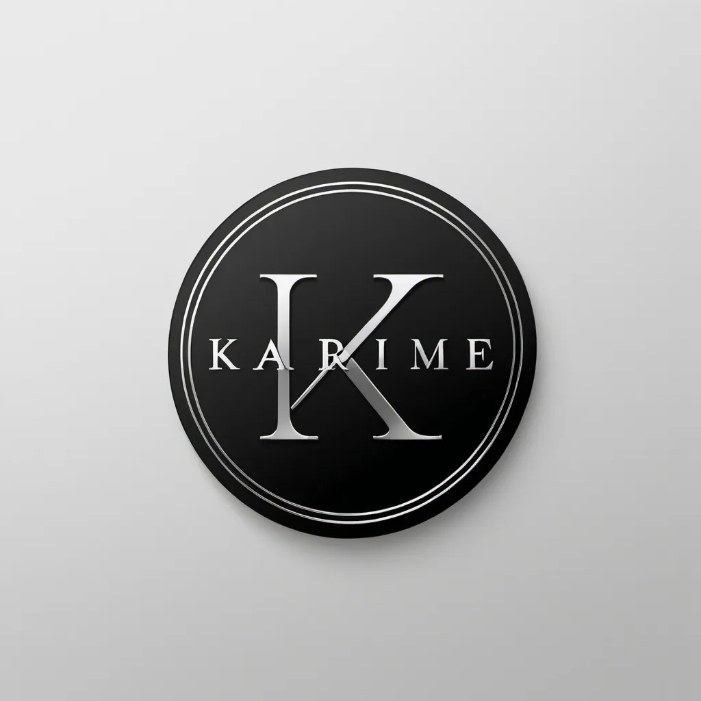 Prompt: Circular logo for Kaarrmmee accessories, minimalistic design, sophisticated and elegant, high-res, monochromatic, polished metal finish, minimalist, sleek typography, minimalistic, high quality, elegant design, refined, professional, clean lines, subtle shine, simple, minimalist, sophisticated, polished, refined, professional, high-res, monochromatic