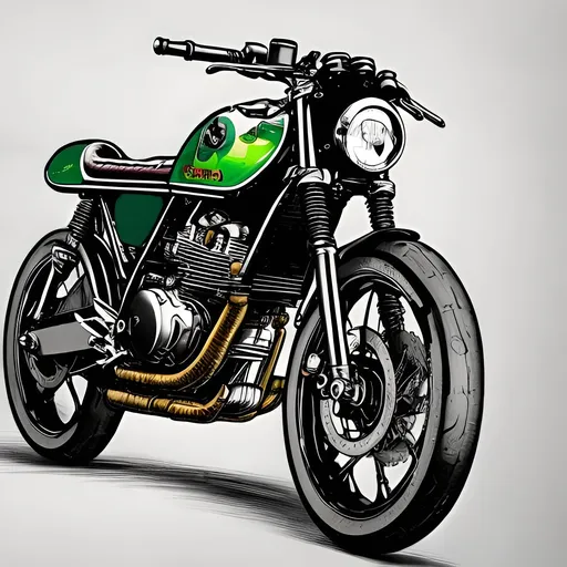 Prompt: Cafe racer bike full color realistic simple draw ergonomic geometrical perfect bright full 
