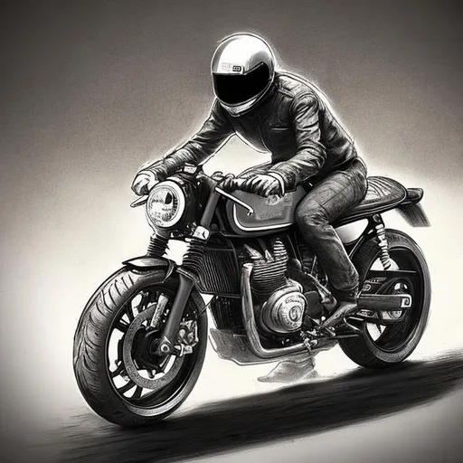 Prompt: Cafe racer draw hiperrealistic riding