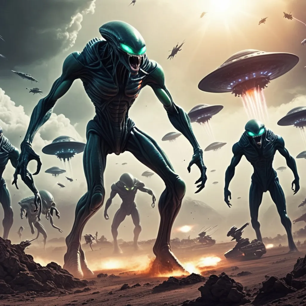 Prompt: War of alien invaders on Earth