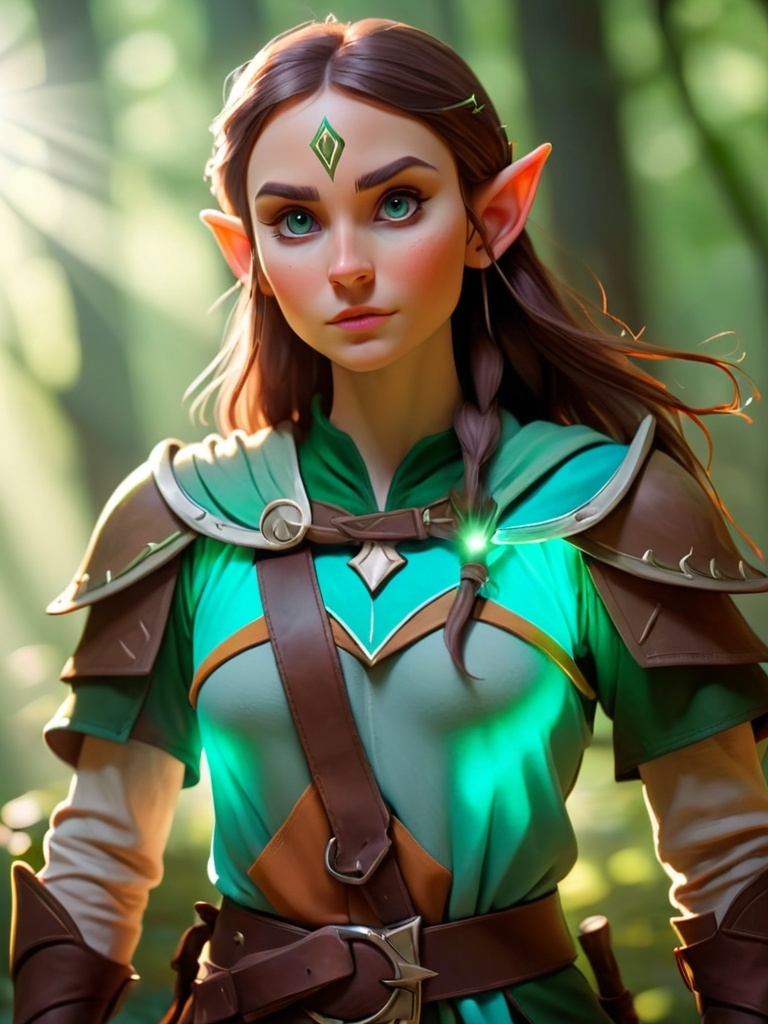 Prompt: Elf ranger in a mystical forest around sunlight